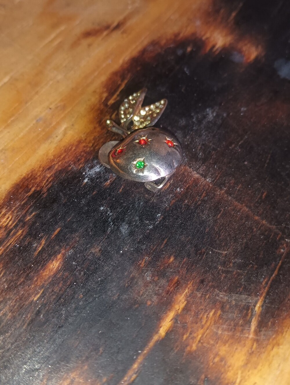 Sterling Silver Apple Brooch with Red and Green Accents